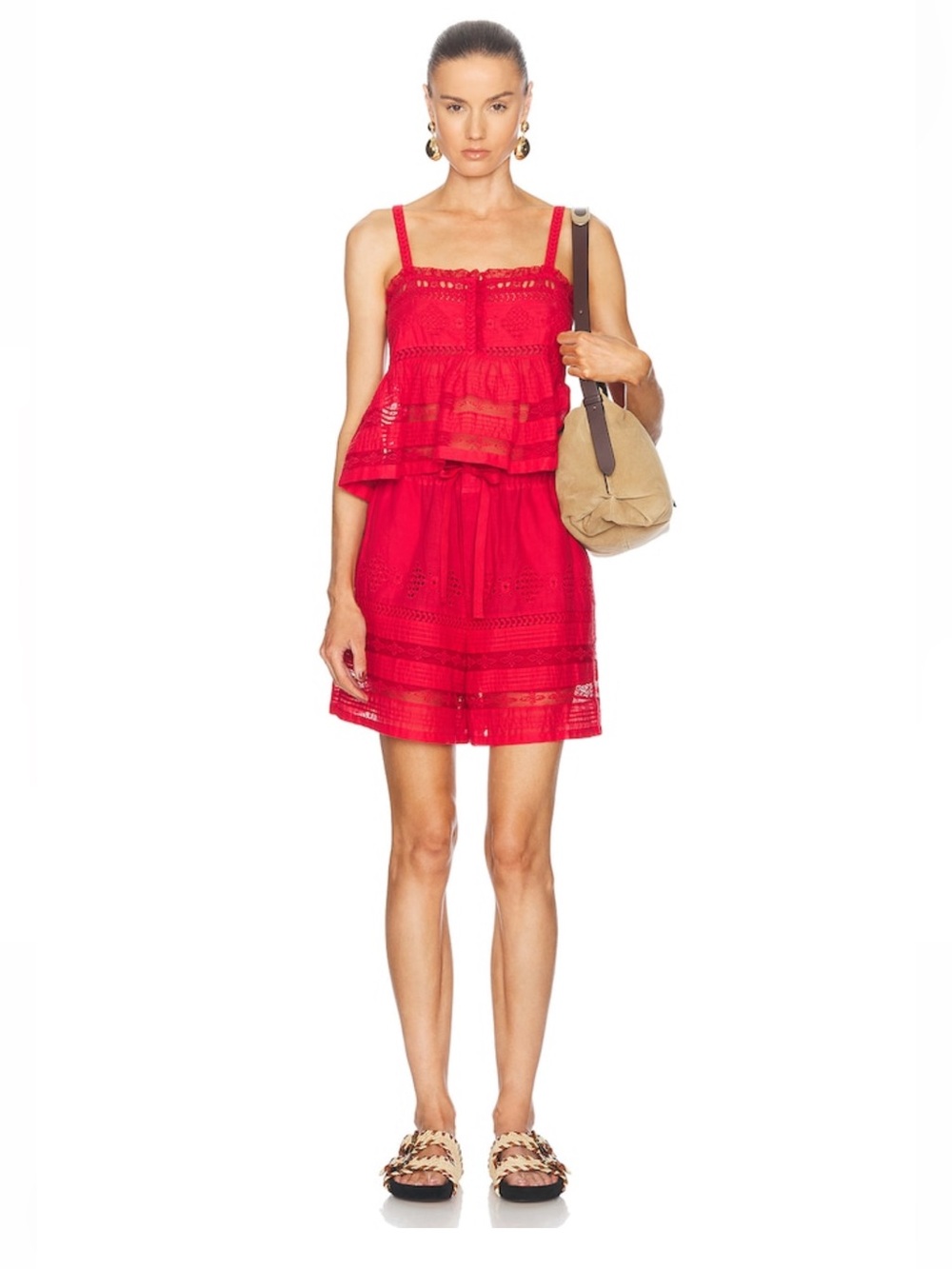 Isabel MARANT magenta Eyelet Tiered Sleeveless Summer Top